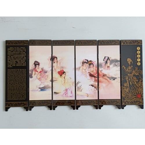 China Collect Exquisite Lacquer PaIntIng Coloured Drawing Beautiful WomanFolding Small Folding Screens Home Decoration