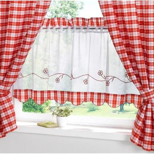 Pastoral Red/ Blue Plaid Short Curtains For Kitchen Window Treatments Kids Room Curtains For Bedroom Living Room Roman Blinds