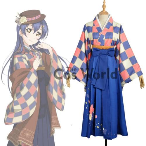 LoveLive! Love Live Sonoda Umi Stripes Tops Kimono Yukata Dress Uniform Outfit Anime Cosplay Costumes