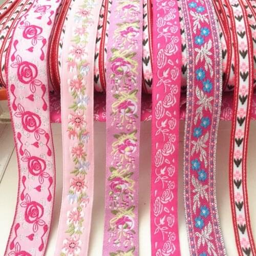 3M/Lot Pink Rose Flower Venise Lace Trim for Garment Decorcation water soluble lace ribbon Trim HB15