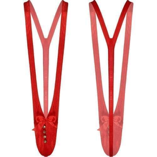 Gay Men Christmas Thong Briefs Sexy Velvet Bulge Pouch Mankini Bodysuit Nightwear One-piece High Cut Wrestling Singlet Underwear