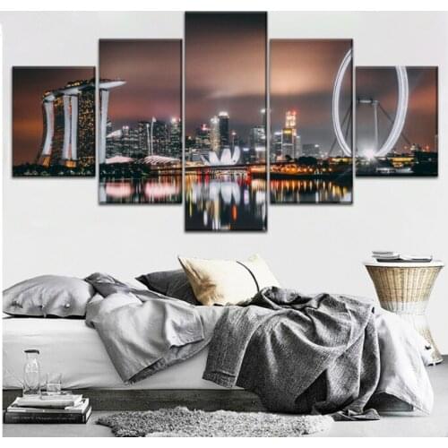 5 Piece Singapore Night,Skyscrapers Diamond painting mosaic photo Landscape diamond embroidery full set,city Buildings FS77