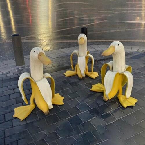 Peeled Banana Duck Statue Resin Garden Animal Figurine for Outdoor Backyard
