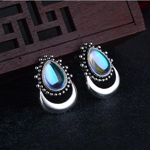 Wholesale natural moonstone waterdrop silver plated Crescent earrings for women fashion earrings jewelry accessories Gifts