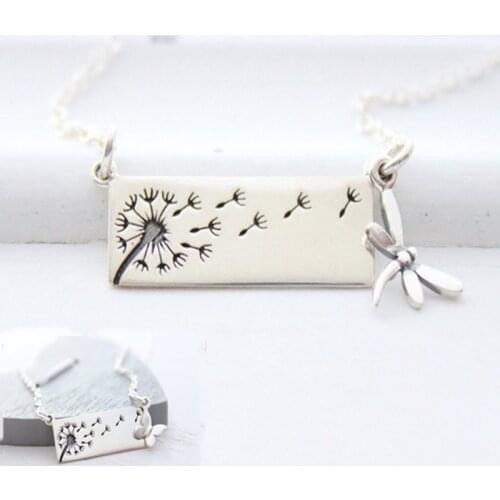 Charm Necklace With Dragonfly Butterfly Pendant Jewelry 2021 Vintage Stripe Valentine Anniversary Gift Silvery Dandelion