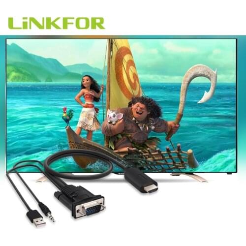 LiNKFOR VGA TO HDMI Adapter Converter with Male 3.5mm Audio 1080P Universal VGA Male to HDMI Male Video Converter for Computer