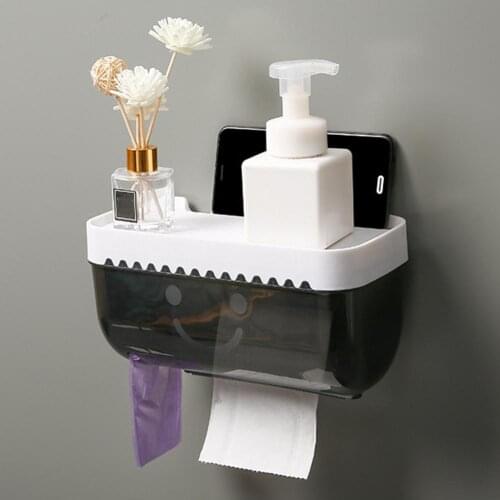 Punch-free Plastic Wall Hanging Mounted Tissue Box Toilet Paper Storage Holder Case Organizer Bathroom Tool