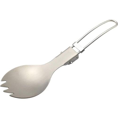 Portable Outdoor Camping Tableware Titanium Spoon Fork 2-in-1 Folding Spork Hiking Backpacking Dinner Spork Utensil Spoon Fork