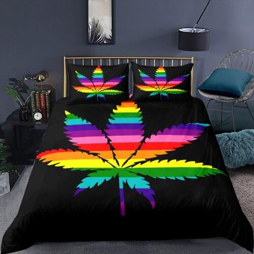 Rainbow Marple Leaf Bedding Set Fashoin 3D Print Comforter Luxury Queen King Single Duvet Cover Set Home Textile Decor Modern