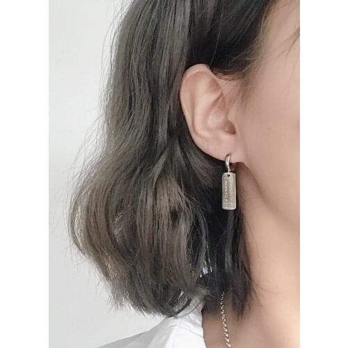 S925 Sterling Silver Earrings For Women Letter Square 2020 New Simple Retro Earrings Jewelry Wholesale