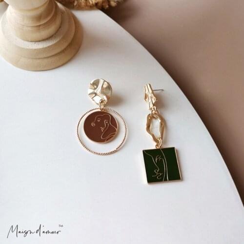 Vintage Retro Irregular Chic Face Design Europe American High Street Style Sterling Silver 925 Dangle Earrings