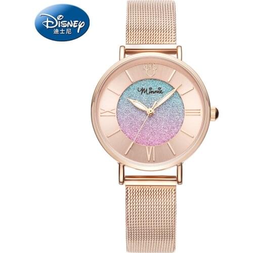 Disney Minnie Mouse Ladies Colorful Starry Stainless Steel Quartz Waterproof WristWatches Womens Luxury Ultrathin Girls Clocks