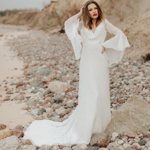 Wedding Dresses V-Neck Satin A-Line 2020 vestido de novia Bridal Gown Autumn New Vintage Simple