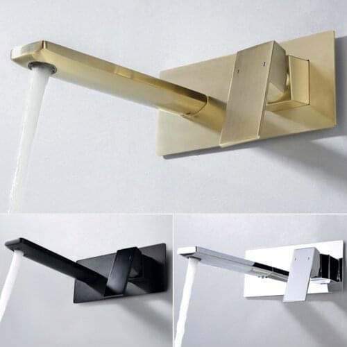 Golden Bathroom Faucet Wall Mounted Hot and Cold Water Mixer Embedded Sink Mixer Hidden Basin Tap Brushed Gold