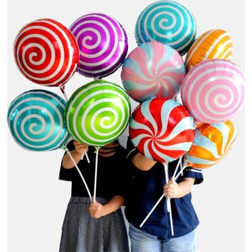 10pcs/lot 18inch Candy color windmill wave dot lollipop Foil balloons celebration party birthday Decoration balloon Baby Shower