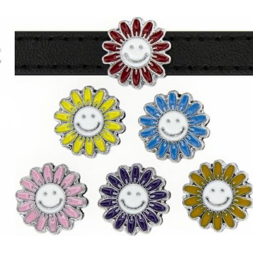 10pcs/lot Sunflower Internal Dia 8mm Slide Charm DIY Accessories Fit 8mm Wide Belt Pet Collar