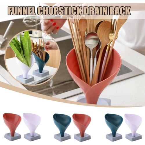 2PCS Punch-Free Rack Plastic Funnel Chopstick Cage Fruit And Vegetable DrainS Rack Spoon Fork Tableware Holder Storage J60