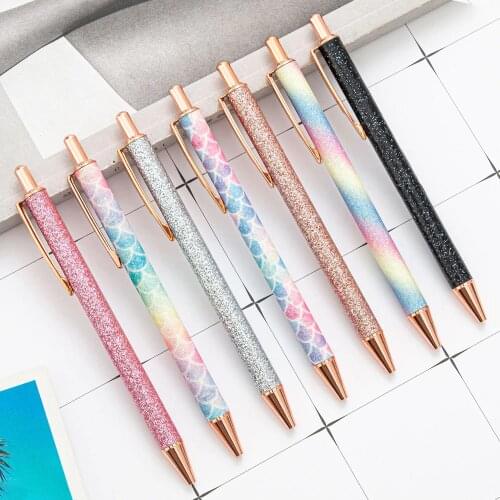 20Pcs High Quality Beautiful Ballpoint Pens 1.0mm Flash Sequins Crystal Pens Five Colors Optional Signature Pens Office Supplies