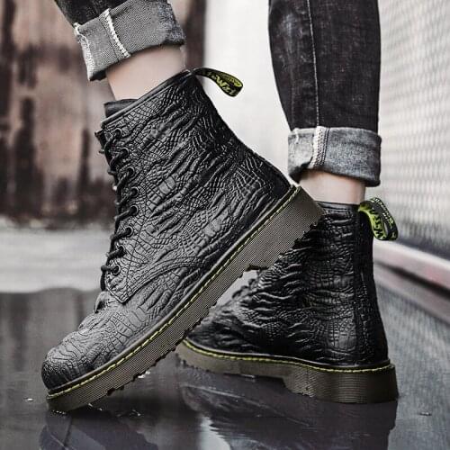 2020 Fashion Winter Crocodile Martin Boots Men Ankle Boots Lace-up Big Size 48 Casual Genuine Leather Boots Men Bottines Homme