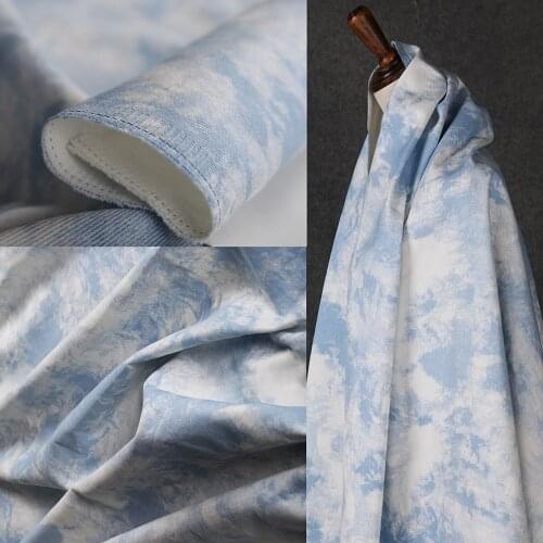 45x160cm Sky Blue Color Ink Tie Dyed Denim Fabric DIY Patchwork Fabric Quilting Sewing Crafts