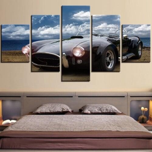 5 piezas de pintura en lienzo de coche negro Retro Mar y carteles de playa deportes divertidos coches fotos para la decoración d