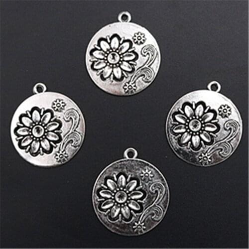 6pcs Antique Silver Color Magnolia Flower Charm Vintage Necklace Bracelet DIY Metal Jewellery Pendants Findings 31*29mm A1431