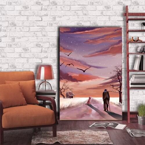 Abstract Landscape Canvas Painting Dreamy Sky Sunset Lovers Oil Painting Nordic Wall Art Poster Pictures Bedroom Home Decor