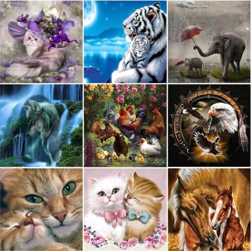 DIY 5D Diamond Painting Cat Full Round Drill Rhinestones Animal Family Mosaic Diamond Embroidery Cross Stitch Gift Home Decor