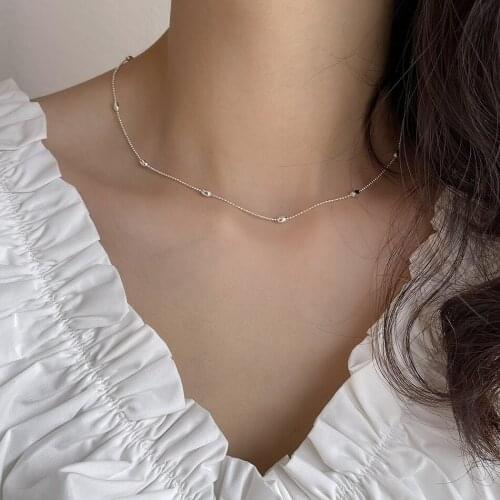 Amaiyllis 925 Sterling Silver Simple Olive Bead Beaded Chain Silver Necklace Personalized Temperament Clavicle Necklace Jewelry