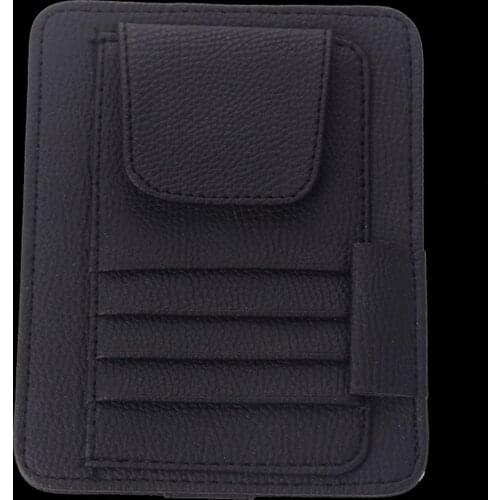 Car Sun Visor Organizer Holder Multifunction Glasses Card Clip Leather Holder Universal Car Auto Card Clip Pouch Bag Orange