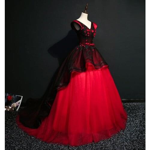 100% real black&red coronation queen cosplay ball gown medieval dress Renaissance gown queen Victorian Belle Ball gown