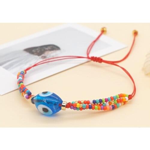 Go2Boho Turkish Evil Eye Boho Bracelets Muticolor Glass Beads Bracelet for Women Jewelry 2021 Multilayer Red String Bring Luck