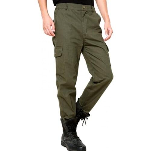 Casual Men Sweatpants Solid Color Thick Pockets Long Cargo Pants Pockets Straight Hip Hop Streetwear Work Trousers