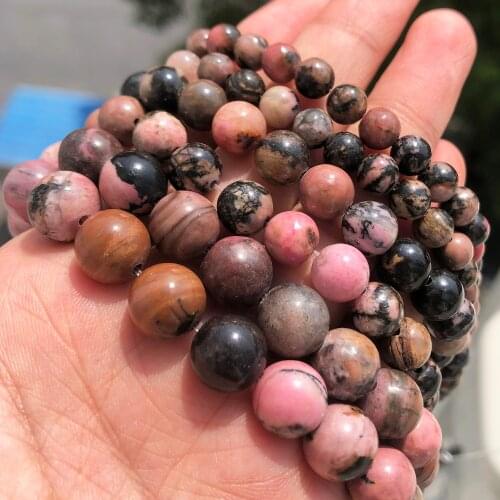 Pick Size 4/6/8/10mm Natural Stone Black Lace Rhodonite Beads Round Loose Beads For Jewelry Making DIY Bracelet 15"/Strand