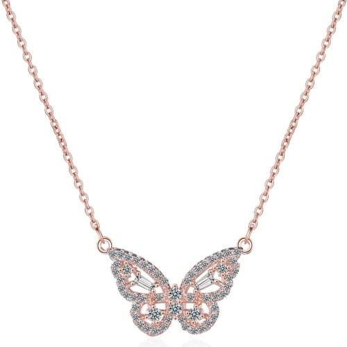 Utimtree Shiny Cubic Zircon Butterfly Pendants Necklace 925 Sterling Silver Clavicle Chain Necklace Choker For Women Jewelry