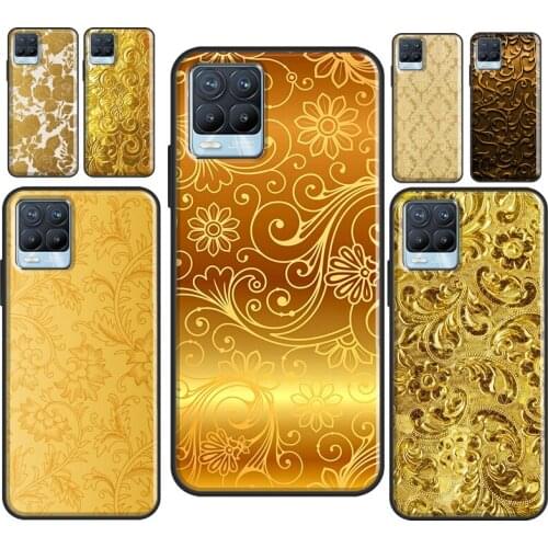 Gold Floral Pattern For OnePlus 9 Pro 8 7T 8T Nord Case For OPPO Realme 8 Pro X2 6 7 Pro GT Neo C3 C21 Cover