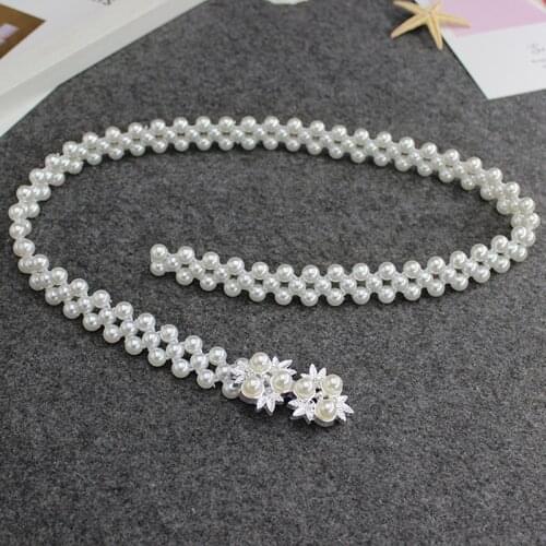 Elegant Women Pearls Elastic Wedding Belts Handmade Bridal Belts Pearl Beaded Bridal Wedding Accessories