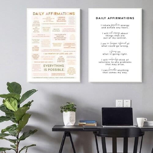 Daily Affirmations Inspirational Quote Posters and Prints Encouragement Mantras Wall Art Picture Canvas Painting Home Room Decor