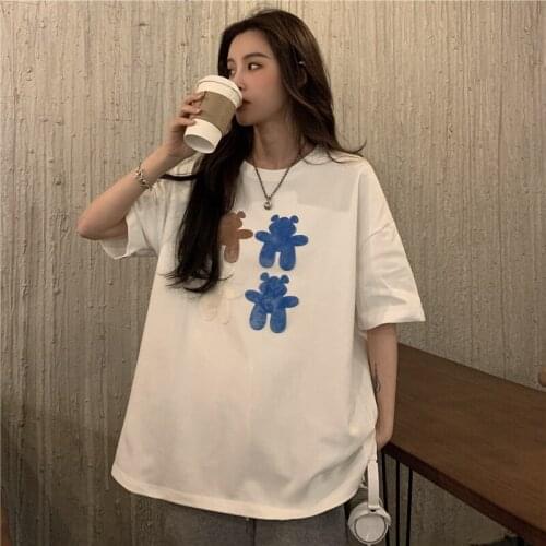 Womens T-shirts Tops Japanese Kawaii Ladies Ulzzang Lazy Bear Retro Ins Tshirt Female Korean Harajuku Clothes For Women