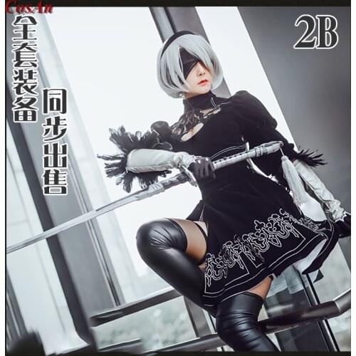 Game NieR:Automata YoRHa 2B Cosplay Costume Fashion Black Combat Dress Female Halloween Party Role Play Clothing High Quality
