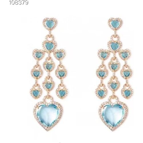 Jankelly Long Tassel Heart Shape Drop Earring For Women Wedding Cubic Zirconia Dubai Bridal Earrings Costume Jewelry Summer Par