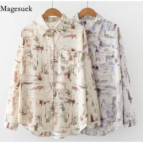 Long Sleeve Pocket Cardigan Shirt 2020 Autumn New Womens Lapel Fashion Slim Blouse Women Printed Casual Tops Blusas Mujer 11327