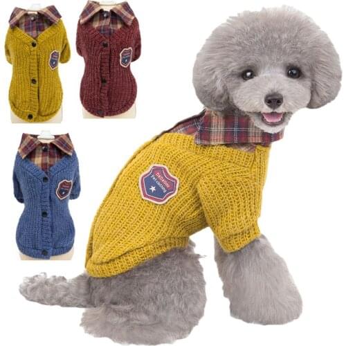 Classic Warm Dog Clothes Knitted Sweater Cat Jacket Coat Dog Sweater Winter Sweatshirt Coat Cat Clothing Outfit For Small Dogs L