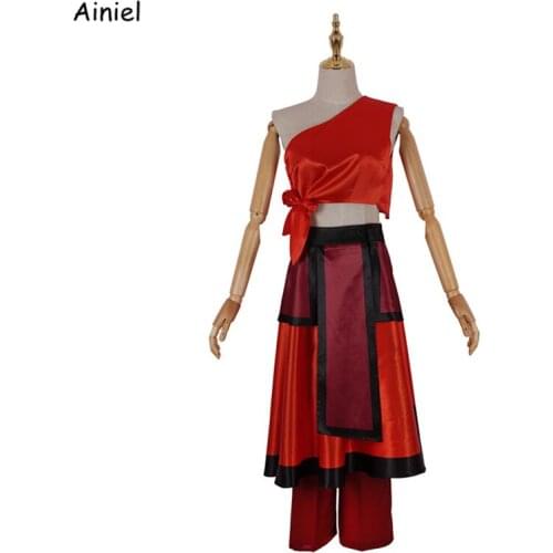 Anime Avatar: the last Airbender Katara Cosplay Costumes Top+Pants+Skirts Red Suits for Women Girls Halloween Party Outfit