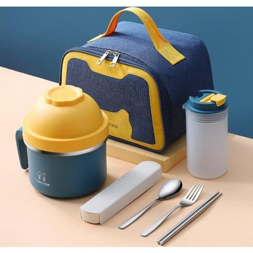 Lunch Box Rice Bowl Soup Stainless Steel Noodles Bowl With Cover Double-layer Student Dormitory Fast Food Cup Double Insulation