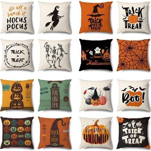 45*45cm Linen Halloween New Pumpkin Witch Printed Pillowcase Living Room Sofa Cover Party Pillowcase Cushion Cover