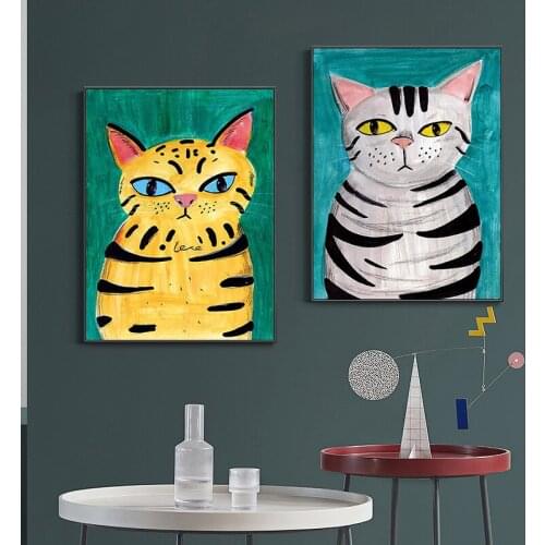 Cute Cat Canvas Child Poster Nursery Wall Art Picture Print Cartoon Animal Painting Nordic Kid Baby Bedroom Decor