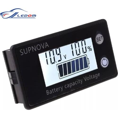 Mini Battery Capacity Indicator DC 10V-100V Lead Acid Lithium Car Motorcycle Voltmeter Voltage Gauge with Temperature and Alarm