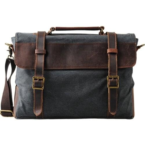 Fashion Vintage Crazy Horse Leather Canvas Mens Messenger Bag Shoulder Bag for men Canvas Crossbody Bag Casual Bag Tote Handbag