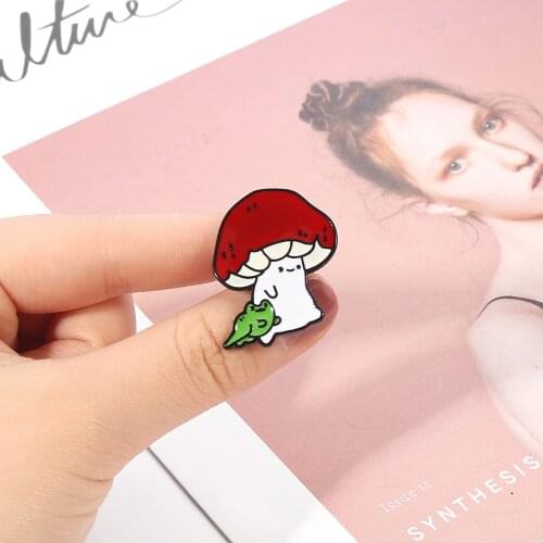 Cartoon Cute Mushroom and Frog Enamel Pin Kawaii Nature Outdoors Lapel Pins Brooch Badge Plant Jewelry Gift for Kids Friends